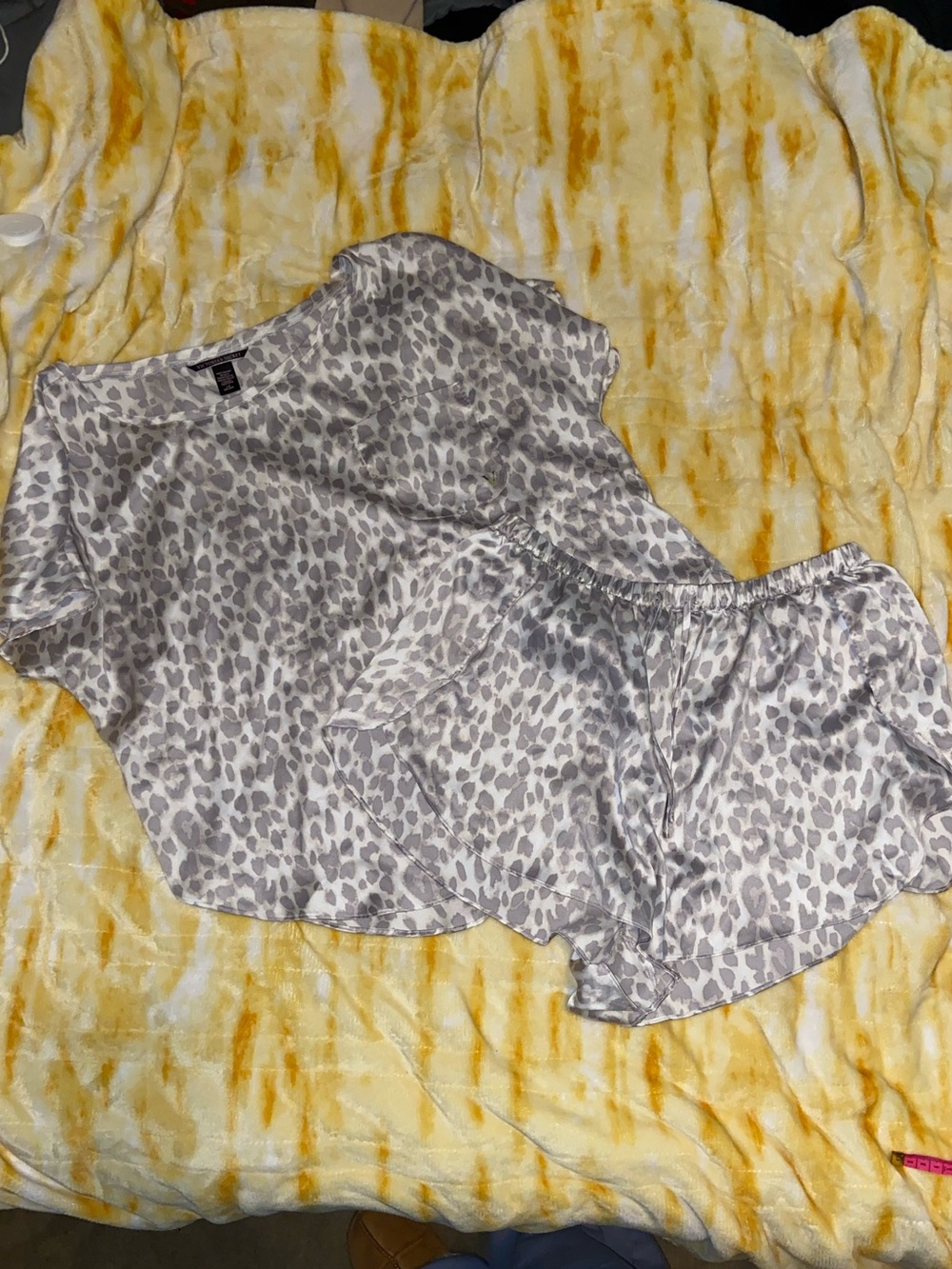 Victoria's Secret Gray Leopard Satin Pajama Set